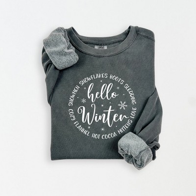 Simply Sage Market Women's Lightweight Garment Dyed Graphic Sweatshirt Hello Winter Circle