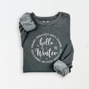 Simply Sage Market Women's Lightweight Garment Dyed Graphic Sweatshirt Hello Winter Circle - 1 of 4
