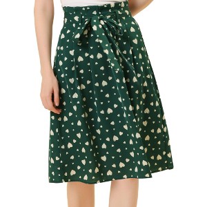 Allegra K Women's Printed Belted Elastic High Waist Vintage A-Line Midi Skirt - 1 of 4