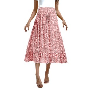 Maternity Dress Women's High Waist Floral Print Pleated Maxi Skirt - 1 of 3