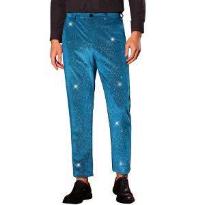 INSPIRE CHIC Men's Velvet Zipper Button Party Straight Leg Shiny Pants - 1 of 4