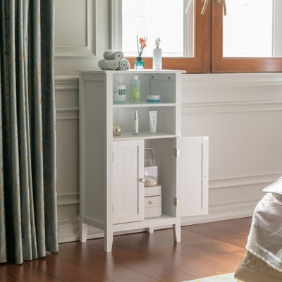 White Wood Freestanding Cabinet with Shutter Doors and Shelves