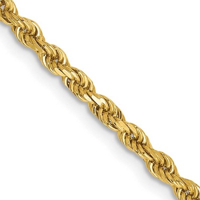 Black Bow Jewelry 2.5mm 14K Yellow Gold Diamond Cut Hollow Rope Chain Necklace