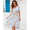 Women Cross V Neck Wrap Dress Lantern Short Maternity Dress Tie High Waist Dress A-Line Flowy Dress with Belt - 3 of 4