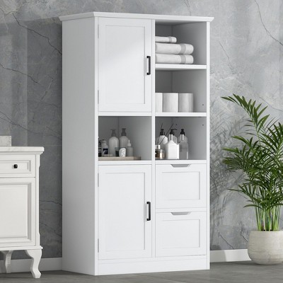 homfan Tall Bathroom Storage Cabinet - Doors, Drawers & Adjustable Shelves, Freestanding Pantry Organizer for Kitchen/Bathroom