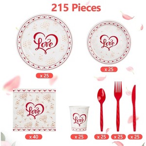 215Pcs Party Supplies Tableware Set Serve 25, Disposable Paper Plates and Napkins for Engagements, Anniversary, Holiday, Birthday - 1 of 4