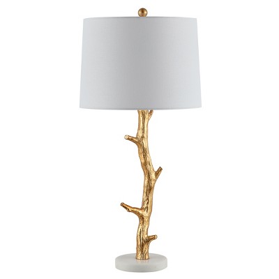 Gold Leaf Tree Branch Table Lamp with White Shade