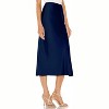 Women's Satin Midi Skirt - High Waist Slit Design with Comfortable Elastic Waistband Navy - 4 of 4
