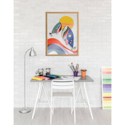 Modern Colorful Whales Framed Glass Art Print