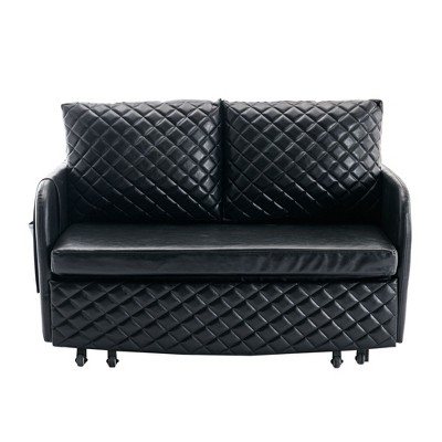 NicBex PU Leather Loveseat Sofa Modern Convertible Sleeper Sofa Bed with 2 Pillows and Side Pockets for Living Room,Black