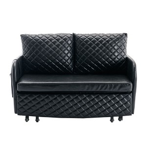NicBex PU Leather Loveseat Sofa Modern Convertible Sleeper Sofa Bed with 2 Pillows and Side Pockets for Living Room,Black - 1 of 4