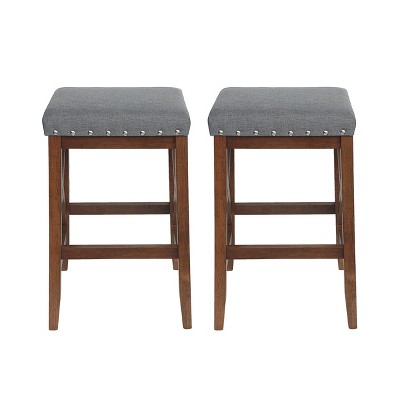 GDFStudio Ropp Farmhouse Fabric Upholstered 29.5 Inch Backless Barstools with Nailhead Trim (Set of 2)
