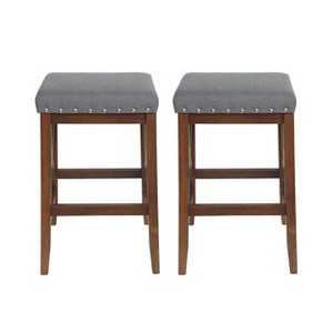 GDFStudio Ropp Farmhouse Fabric Upholstered 29.5 Inch Backless Barstools with Nailhead Trim (Set of 2) - 1 of 4