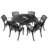 7pc Patio Dining Set with 63" Modern Ornate Outdoor Mesh Aluminum Large Hexagon Table & Modern Chairs - Black - Oakland Living: UV-Resistant - 2 of 4