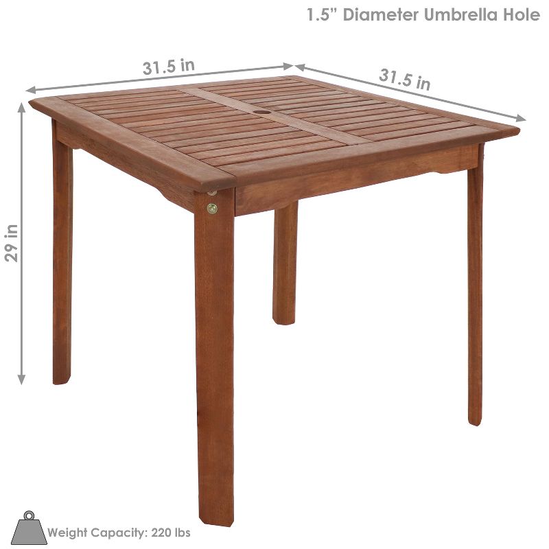 Sunnydaze Outdoor Meranti Wood with Teak Oil Finish Rustic Square Backyard Patio Dining Table - 31" - Brown, 4 of 10