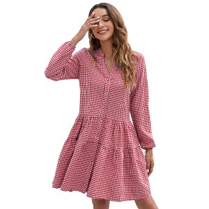 Clearlove Women's Summer Dresses Casual V Neck Button Down Long Sleeve Floral Print Loose Flowy Shirt Dress - 1 of 4