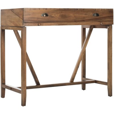 Transitional Oak Writing Desk with Hutch and Dual Drawers