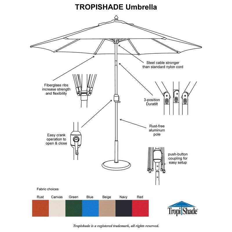 9&#39; x 5&#39; Aluminum Bronze Umbrella Blue - Tropishade, 5 of 9