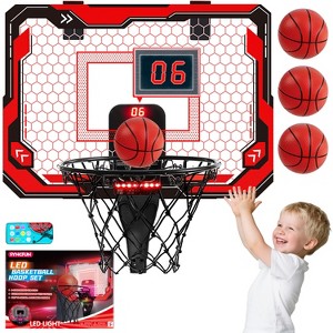 Joyfy Kids Mini Basketball Hoop, Light Up Over The Door Basketball Hoop With Scoreboard & 4 Balls, Indoor Toy Basketball Game Gift For Boys Age 3+ - 1 of 4