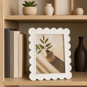 Decorative Scallop Edge Picture Frame for Home Decor - Elegant Photo Frame for Tabletop Accent, Mantel Display, or Living Room Decor - White - 1 of 4
