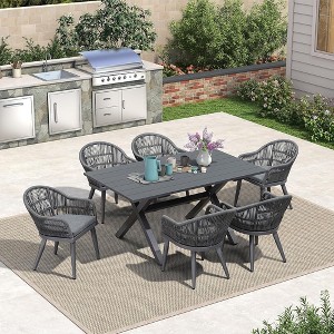 PURPLE LEAF Patio Dining Set with Outdoor Aluminium Dining Table and Woven Rattan Chairs Modern Furniture Set for Garden Yard Indoor Decor - 1 of 4