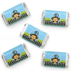 Big Dot of Happiness Blue Monkey Boy - Mini Candy Bar Wrapper Stickers - Baby Shower or Birthday Party Small Favors - 40 Count - 1 of 4