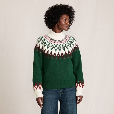 Lands' End Women's Fuzzy Turtleneck Lantern Sleeve Jacquard Sweater