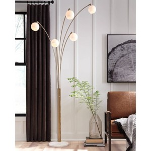 Signature Design by Ashley Taliya Arc Floor Lamp White/Metallic: Contemporary 5-Head, Dimmable, Marble Base - 1 of 4