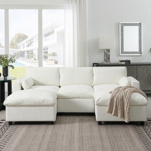 Whisen Modern Design Chenille Modular Sectional Sofa with Storage Pockets, Pillows and 2 Movable Ottomans - 1 of 4