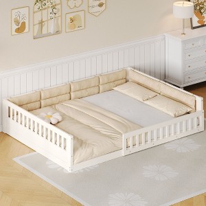 Kumasinova Full Size Toddler Floor Bed for Kids,Platform Bed with Guardrails and Fluffy Pillows,Floor Bed Frame for Bedroom,Living Room - 1 of 4