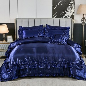 Satin Ruffle Comforter Set Bed in a Bag – 8-Piece Luxury Waterfall Farmhouse Bedding with Sheets, Pillowcases & Cushion Cover - 1 of 4