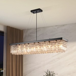 Ludomide Modern Black Crystal Chandelier Rectangular Pendant Lighting Fixture for Dining Room Kitchen Island- 10 Lights - 1 of 4