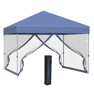 Outsunny 10' x 10' Pop Up Canopy Party Tent with Center Lift Hook Design, 3-Level Adjustable Height, Easy Move Roller Bag - 1 of 4