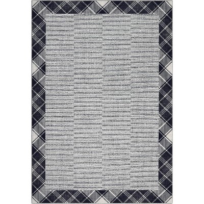 Washable Modern Bordered Plaid Rug Non Slip Low Pile Rug Soft Throw Floor Cover Foldable Indoor Carpet for Living Room Bedroom Playroom Nursery