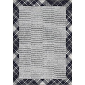Washable Modern Bordered Plaid Rug Non Slip Low Pile Rug Soft Throw Floor Cover Foldable Indoor Carpet for Living Room Bedroom Playroom Nursery - 1 of 4