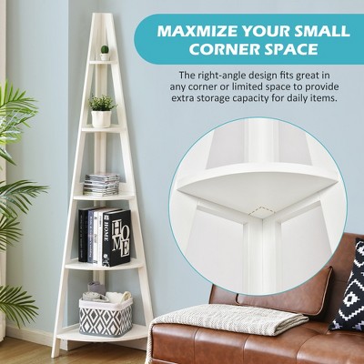 White MDF 5-Tier Corner Ladder Shelf