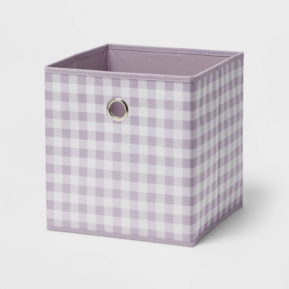 Photos - Clothes Drawer Organiser 11" Fabric Cube Storage Bin Lavender Gingham - Room Essentials™: Collapsib