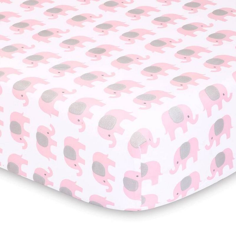 The Peanutshell Fitted Crib Sheets - Elephant and Pink Hearts - 2pk, 3 of 9