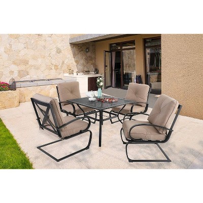 5pc Patio Dining Set with Square Umbrella Table with Mesh Top - Beige - Captiva Designs