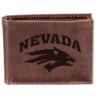 Evergreen NCAA Nevada Wolf Pack Brown Leather Bifold Wallet Officially Licensed with Gift Box