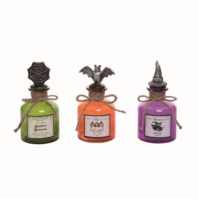 Transpac Glass Witch Potion Bottle Decor Set of 3 Halloween Home Decorations