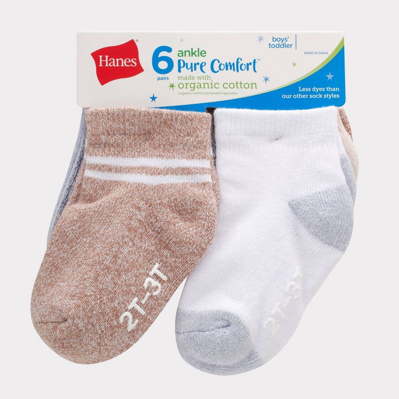 Hanes Toddler Boys' 6pk PURE Comfort with Organic Cotton Solid Ankle Socks - White/Gray, 2 of 6