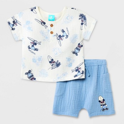 Image of Baby Boys' Disney Mickey Mouse Top and Bottom Set - Blue 0-3M