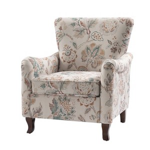 Vincent Wooden Upholstered Armchair with Fabric Pattern and Wingback Design for Bedroom| ARTFUL LIVING DESIGN - 1 of 4