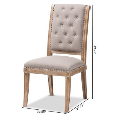 Beige Upholstered High Back Weathered Oak Side Chair