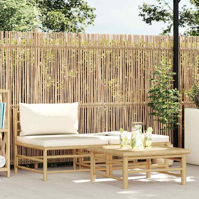 3 Piece Patio Lounge Set with Cream White Cushions Bamboo  vidaXL