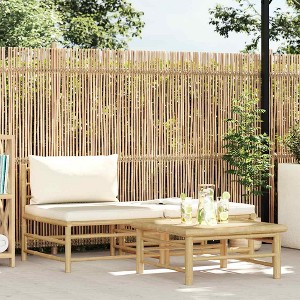 3 Piece Patio Lounge Set with Cream White Cushions Bamboo  vidaXL - 1 of 4