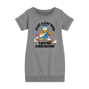 - Garfield - Just A Cat Who Loves Chickens Graphic Short Sleeve Fleece Dress - 1 of 3