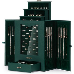 Jewelry Organizer with Transparent Window Necklace Hooks Jewelry Box for Necklaces Rings Earrings Bracelets - 1 of 4