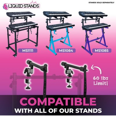 Adjustable Black Steel 2-Tier Keyboard Stand Attachment with Safety Straps